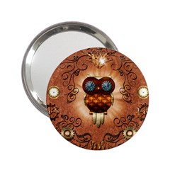 Steampunk, Funny Owl With Clicks And Gears 2 25  Handbag Mirrors by FantasyWorld7
