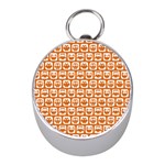 Orange And White Owl Pattern Mini Silver Compasses Front