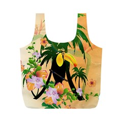 Cute Toucan With Palm And Flowers Full Print Recycle Bags (m)  by FantasyWorld7