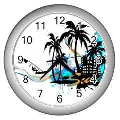 Surfing Wall Clocks (silver)  by EnjoymentArt