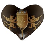 Music, Clef On A Shield With Liions And Water Splash Large 19  Premium Flano Heart Shape Cushions Back