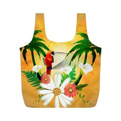 Cute Parrot With Flowers And Palm Full Print Recycle Bags (m)  by FantasyWorld7