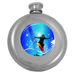 Snowboarding Round Hip Flask (5 Oz) by FantasyWorld7