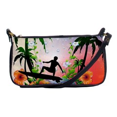 Tropical Design With Surfboarder Shoulder Clutch Bags by FantasyWorld7