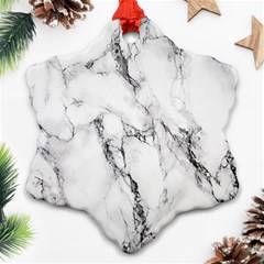 White Marble Stone Print Snowflake Ornament (2-side) by Dushan
