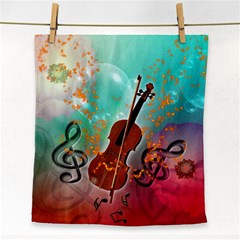 Violin With Violin Bow And Key Notes Face Towel by FantasyWorld7