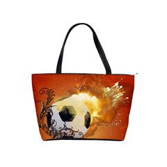 Soccer With Fire And Flame And Floral Elelements Shoulder Handbags by FantasyWorld7