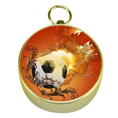 Soccer With Fire And Flame And Floral Elelements Gold Compasses by FantasyWorld7