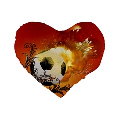 Soccer With Fire And Flame And Floral Elelements Standard 16  Premium Flano Heart Shape Cushions by FantasyWorld7