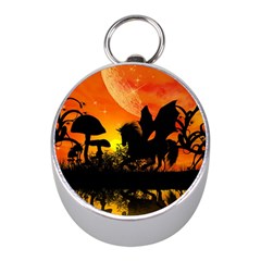 Beautiful Unicorn Silhouette In The Sunset Mini Silver Compasses by FantasyWorld7