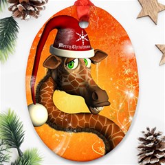 Funny Cute Christmas Giraffe With Christmas Hat Ornament (oval)  by FantasyWorld7