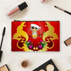 Funny, Cute Christmas Owl  With Christmas Hat Cosmetic Bag (medium)  by FantasyWorld7