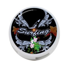 Surfboarder With Damask In Blue On Black Bakcground 4-port Usb Hub (one Side) by FantasyWorld7
