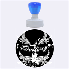 Surfboarder With Damask In Blue On Black Bakcground Rubber Round Stamps (large) by FantasyWorld7