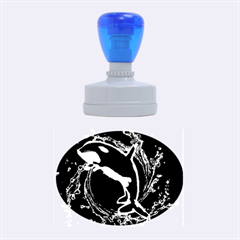 Orca With Glowing Line Jumping Out Of A Circle Mad Of Water Rubber Oval Stamps by FantasyWorld7