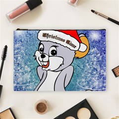 Funny Cute Christmas Mouse With Christmas Tree And Snowflakses Cosmetic Bag (large)  by FantasyWorld7