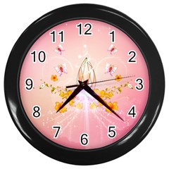 Wonderful Flowers With Butterflies And Diamond In Soft Pink Colors Wall Clocks (black) by FantasyWorld7