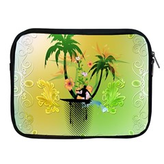 Surfing, Surfboarder With Palm And Flowers And Decorative Floral Elements Apple Ipad 2/3/4 Zipper Cases by FantasyWorld7