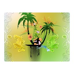 Surfing, Surfboarder With Palm And Flowers And Decorative Floral Elements Double Sided Flano Blanket (mini)  by FantasyWorld7