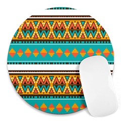 Tribal Design In Retro Colors Round Mousepad by LalyLauraFLM