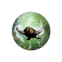 Wonderful Sea Turtle With Bubbles Rubber Coaster (round)  by FantasyWorld7