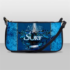 Surf, Surfboard With Water Drops On Blue Background Shoulder Clutch Bags by FantasyWorld7