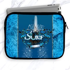 Surf, Surfboard With Water Drops On Blue Background Apple Ipad 2/3/4 Zipper Cases by FantasyWorld7