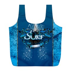 Surf, Surfboard With Water Drops On Blue Background Full Print Recycle Bags (l)  by FantasyWorld7