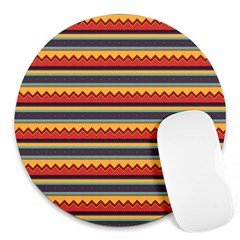 Waves And Stripes Pattern Round Mousepad by LalyLauraFLM