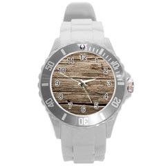 Weathered Wood Round Plastic Sport Watch (l) by trendistuff