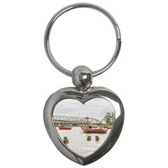 Boats At Santa Lucia River In Montevideo Uruguay Key Chains (heart)  by dflcprints