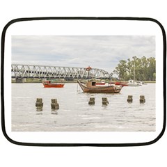 Boats At Santa Lucia River In Montevideo Uruguay Double Sided Fleece Blanket (mini)  by dflcprints