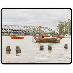 Boats At Santa Lucia River In Montevideo Uruguay Fleece Blanket (medium)  by dflcprints