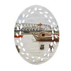 Boats At Santa Lucia River In Montevideo Uruguay Oval Filigree Ornament (2-side)  by dflcprints