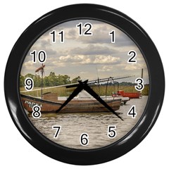 Fishing And Sailboats At Santa Lucia River In Montevideo Wall Clocks (black) by dflcprints