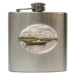 Fishing And Sailboats At Santa Lucia River In Montevideo Hip Flask (6 Oz) by dflcprints