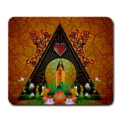 Surfing, Surfboard With Flowers And Floral Elements Large Mousepads by FantasyWorld7