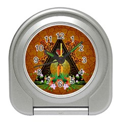 Surfing, Surfboard With Flowers And Floral Elements Travel Alarm Clocks by FantasyWorld7