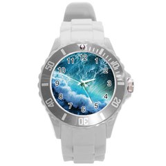 Storm Waves Round Plastic Sport Watch (l) by trendistuff