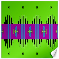 Tribal Shapes On A Green Background 			canvas 20  X 20  by LalyLauraFLM