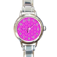 Pink Snowflakes Spinning In Winter Round Italian Charm Watch by DianeClancy