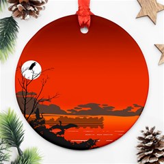 Tropical Birds Orange Sunset Landscape Ornament (round)  by WaltCurleeArt