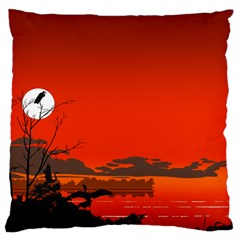 Tropical Birds Orange Sunset Landscape Standard Flano Cushion Case (two Sides) by WaltCurleeArt