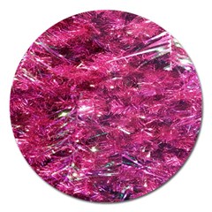 Festive Hot Pink Glitter Merry Christmas Tree  Magnet 5  (round) by yoursparklingshop