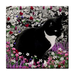 Freckles In Flowers Ii, Black White Tux Cat Tile Coasters by DianeClancy