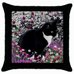 Freckles In Flowers Ii, Black White Tux Cat Throw Pillow Case (black) by DianeClancy