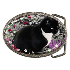 Freckles In Flowers Ii, Black White Tux Cat Belt Buckles by DianeClancy