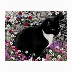 Freckles In Flowers Ii, Black White Tux Cat Small Glasses Cloth by DianeClancy