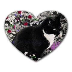 Freckles In Flowers Ii, Black White Tux Cat Heart Mousepads by DianeClancy