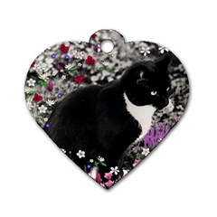 Freckles In Flowers Ii, Black White Tux Cat Dog Tag Heart (one Side) by DianeClancy